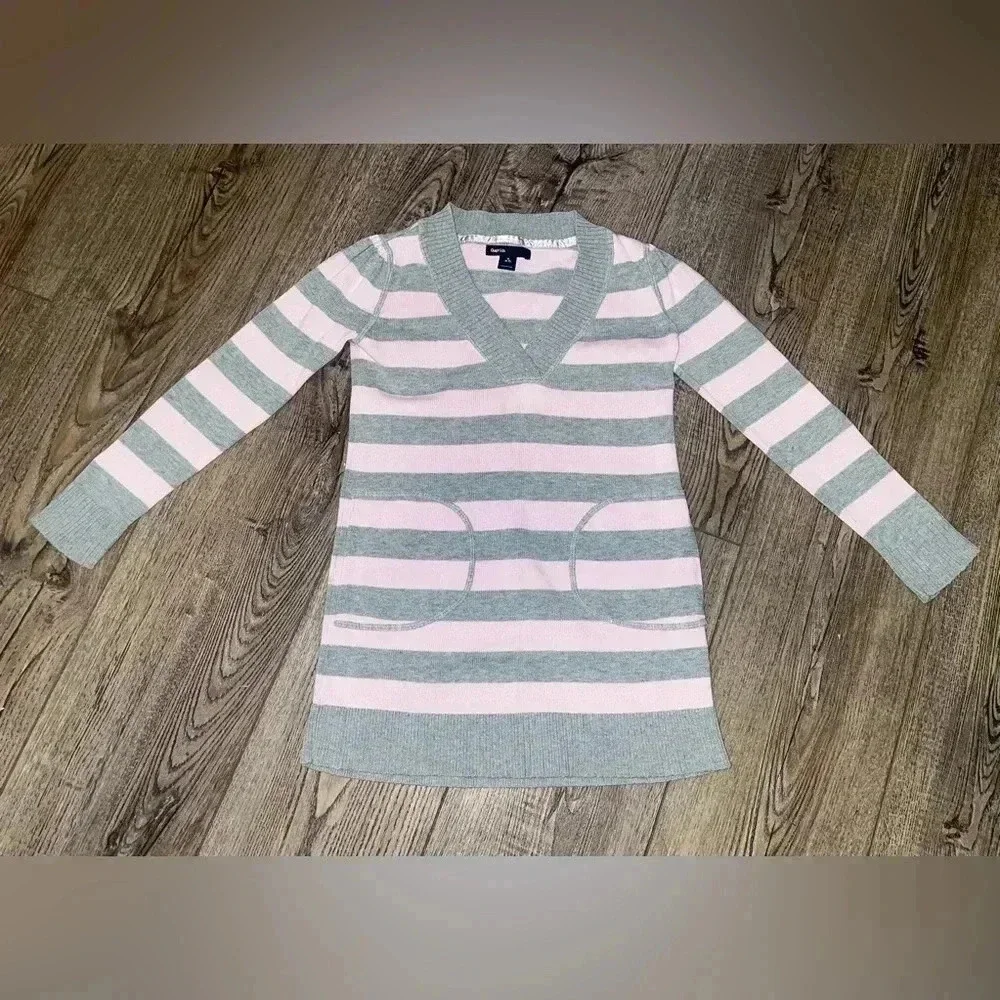 Gap kids pink/gray sweater dress preppy academia